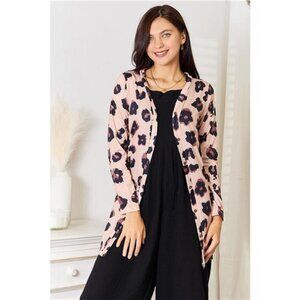 Double Take Printed Button Front Longline Cardigan